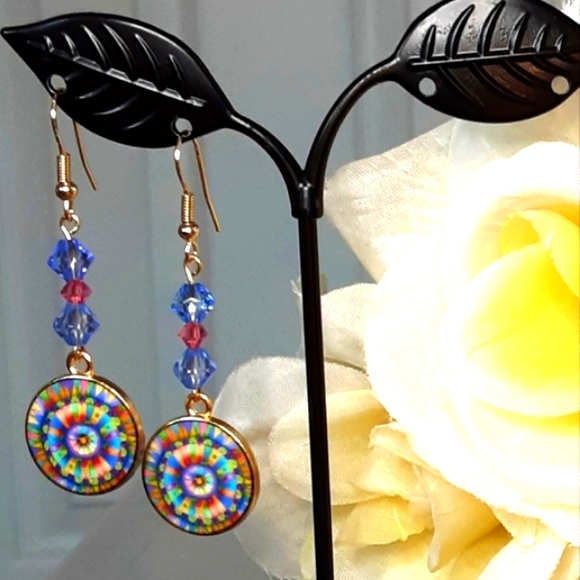 Hand Crafted Jewelry - Handmade Mandela Earrings Pink Blue